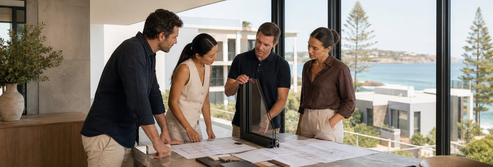 Regional partners discussing aluminum window project requirements