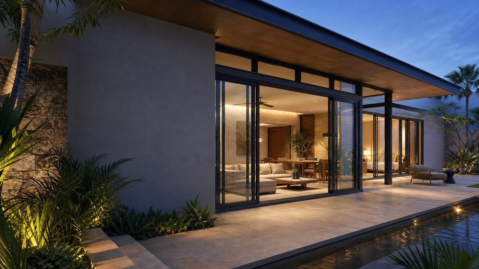 Aluminum window and door systems in a Southeast Asian resort villa